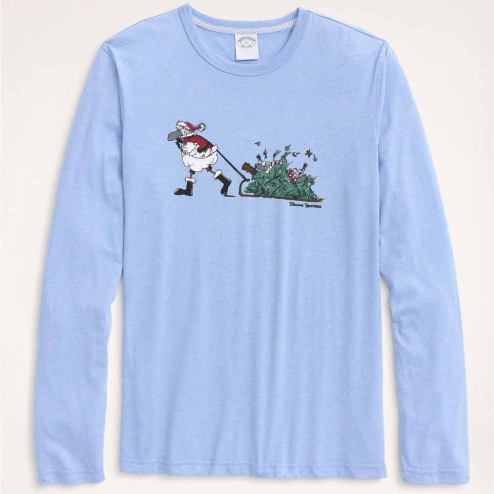 ✨ BROOKS BROTHERS ✨ Christmas Santa Henry Long-Sleeve Graphic T-Shirt